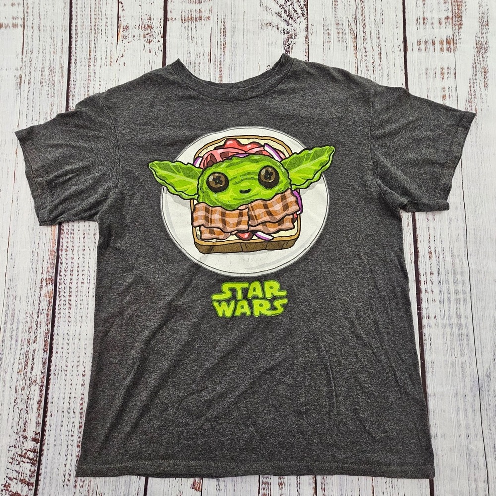 Yoda Sandwich Star Wars‎ Gray Short Sleeve Cotton Blend T-Shirt Boys XL